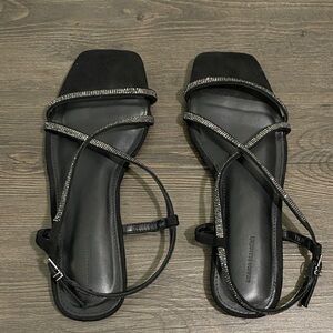 Amazon essentials black crystal flat strap sandals